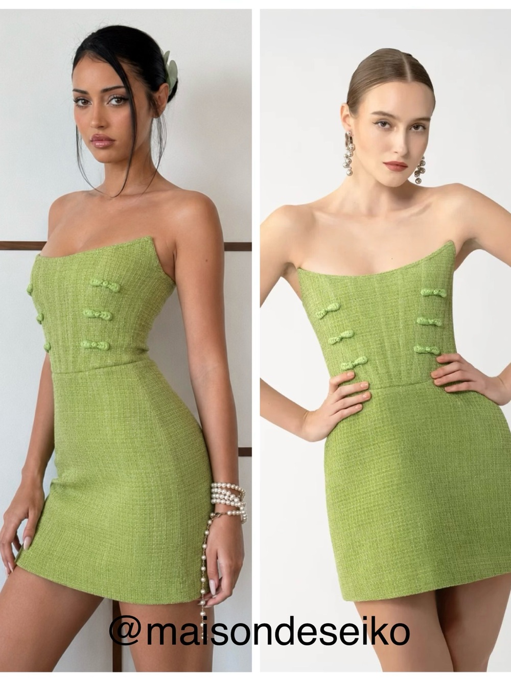 NWT Sau Lee Mini Dress Green Tweed Strapless Alea size 0